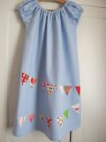 Cotton Linen peasant style dress with bunting applique *instock*